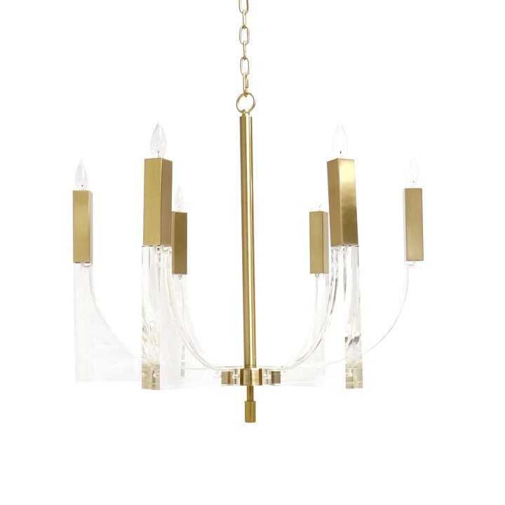 Pasargad Home Omeara Metal & Acrylic Chandelier Light, Clear Brass