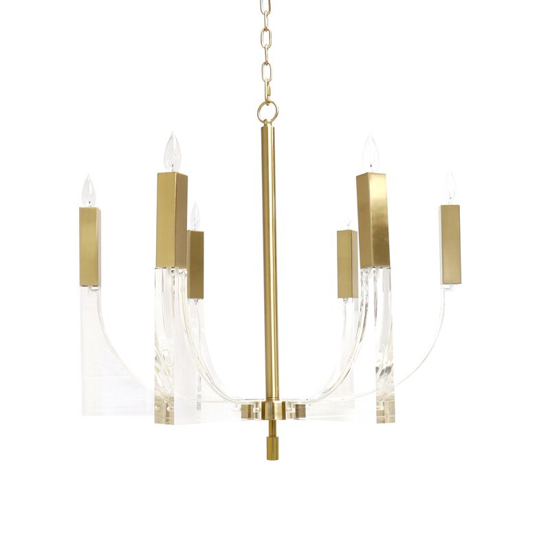 Pasargad Home Omeara Metal & Acrylic Chandelier Light, Clear Brass