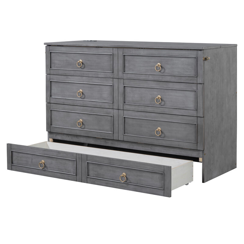 Merax Wooden Murphy Bed with Large Drawers