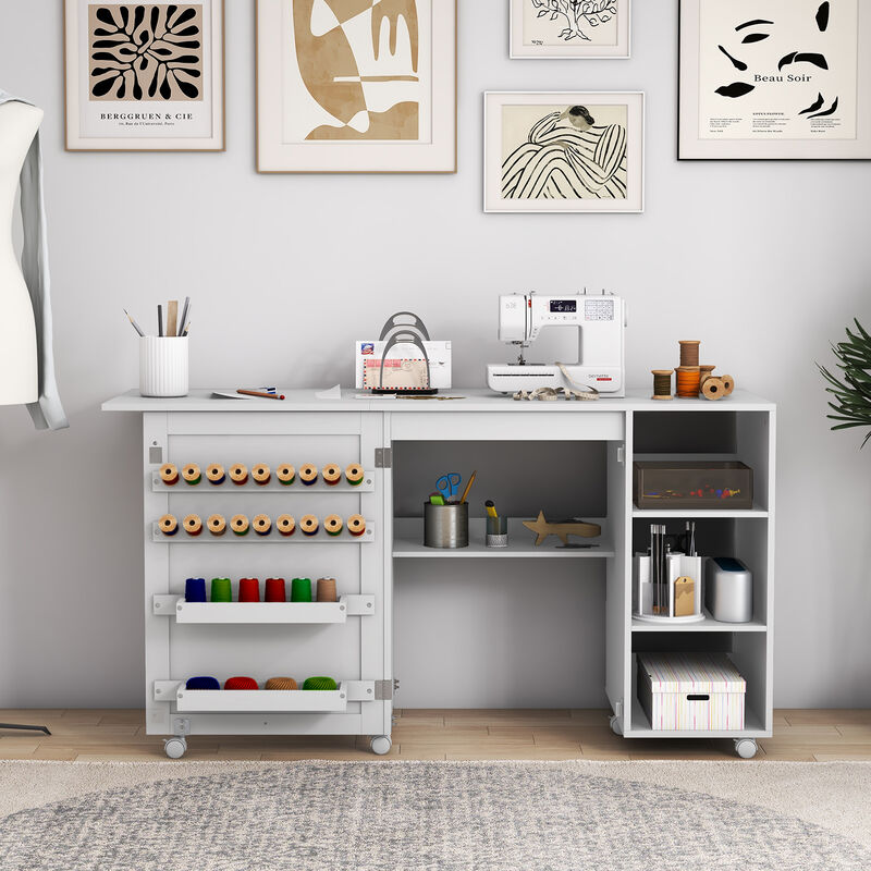 Multifunctional Folding Sewing Machine Craft Station with Storage Shelves for Home Organization