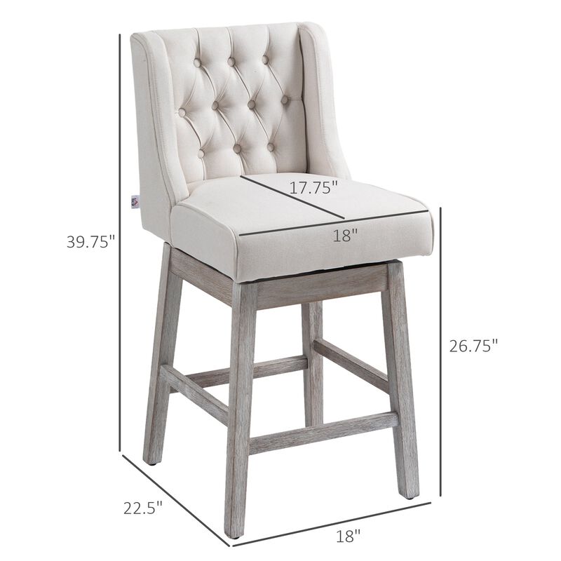 Beige Swivel Bar Stools: Set of 2, 27" Counter Height, Linen