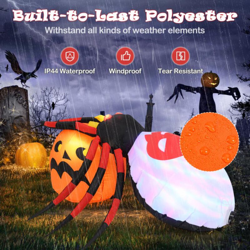 Hivvago 4.9 x 4.6 Feet Inflatable Spider with Pumpkin and Rotating Light