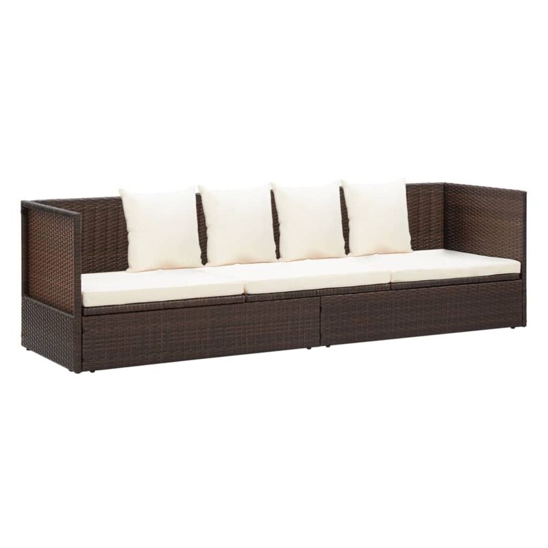 vidaXL Outdoor Lounge Bed with Cushion & Pillows Poly Rattan Brown