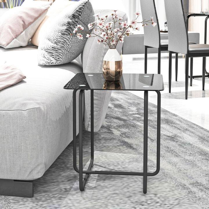 Modern Tempered Glass Coffee Table End Table Side Table For Living Room, Bedroom, Black