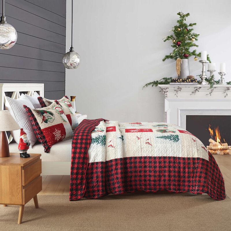 Marcielo 3 Pc Velvet Quilted Oversized Christmas Quilt Bedspread Set