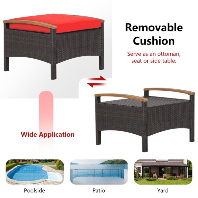 Hivvago Set of 2 Wicker Patio Ottoman Fade-Resistant Foot Rest with Cushion