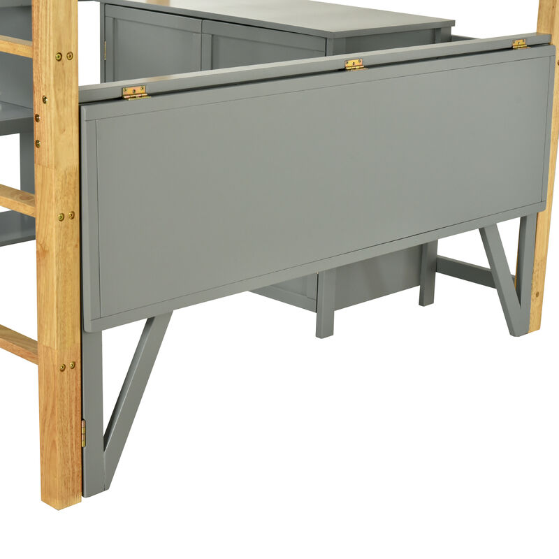 Merax Wood Loft Bed With Built-in Storage Cabinet