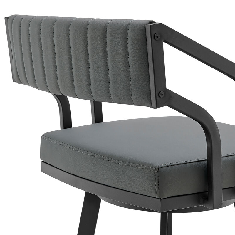 Capri  Swivel Modern Black Metal and Slate Gray Faux Leather Bar and Counter Stool