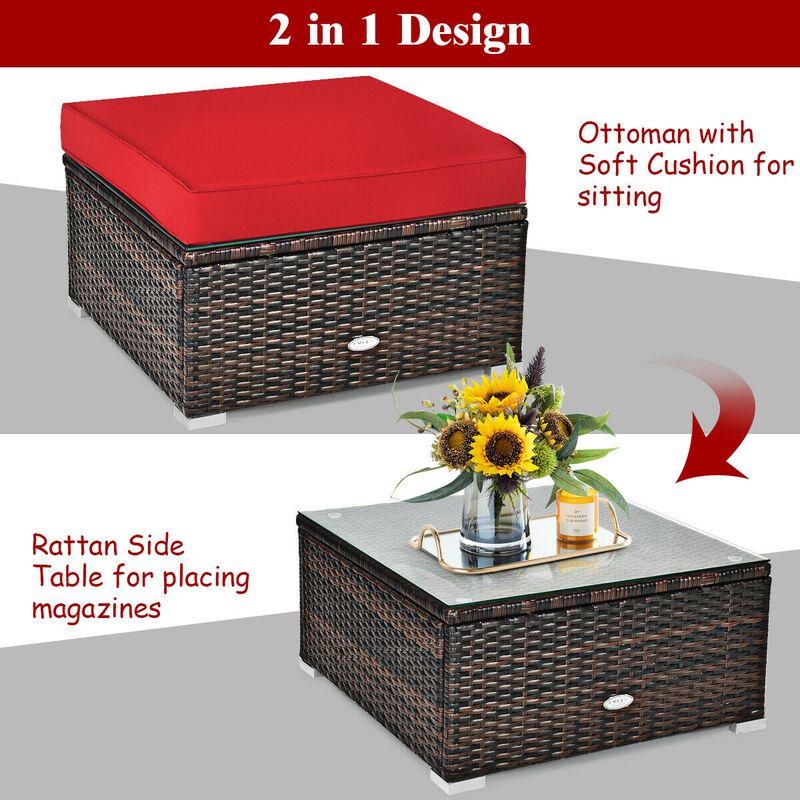 6 Pcs Patio Rattan Furniture Set with Sectional Cushion
