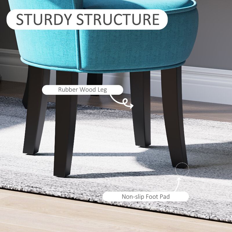 Blue Vanity Seat: Upholstered Linen Chair with Rubberwood Legs