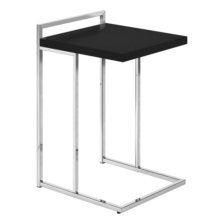 Monarch Specialties I 3640 Accent Table, C-shaped, End, Side, Snack, Living Room, Bedroom, Metal, Laminate, Black, Chrome, Contemporary, Modern