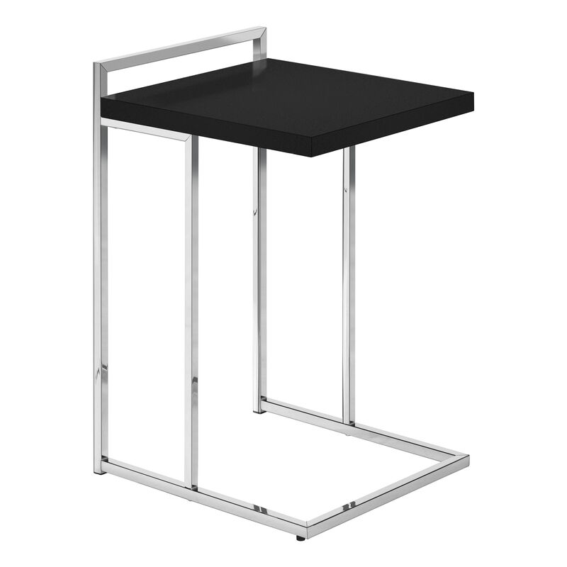 Monarch Specialties I 3640 Accent Table, C-shaped, End, Side, Snack, Living Room, Bedroom, Metal, Laminate, Black, Chrome, Contemporary, Modern