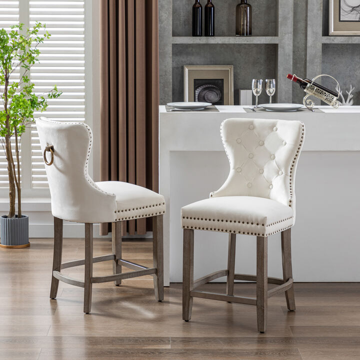 WestinTrends 24" Tufted Velvet Counter Stool (Set of 2)