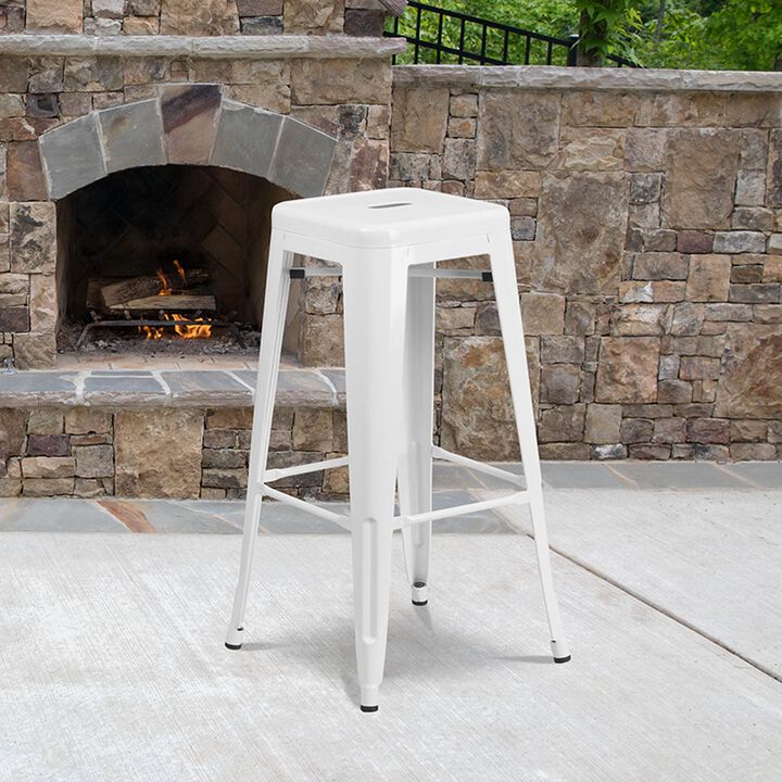Flash Furniture Commercial Grade 30" High Backless White Metal Indoor-Outdoor BarStool with Square Seat