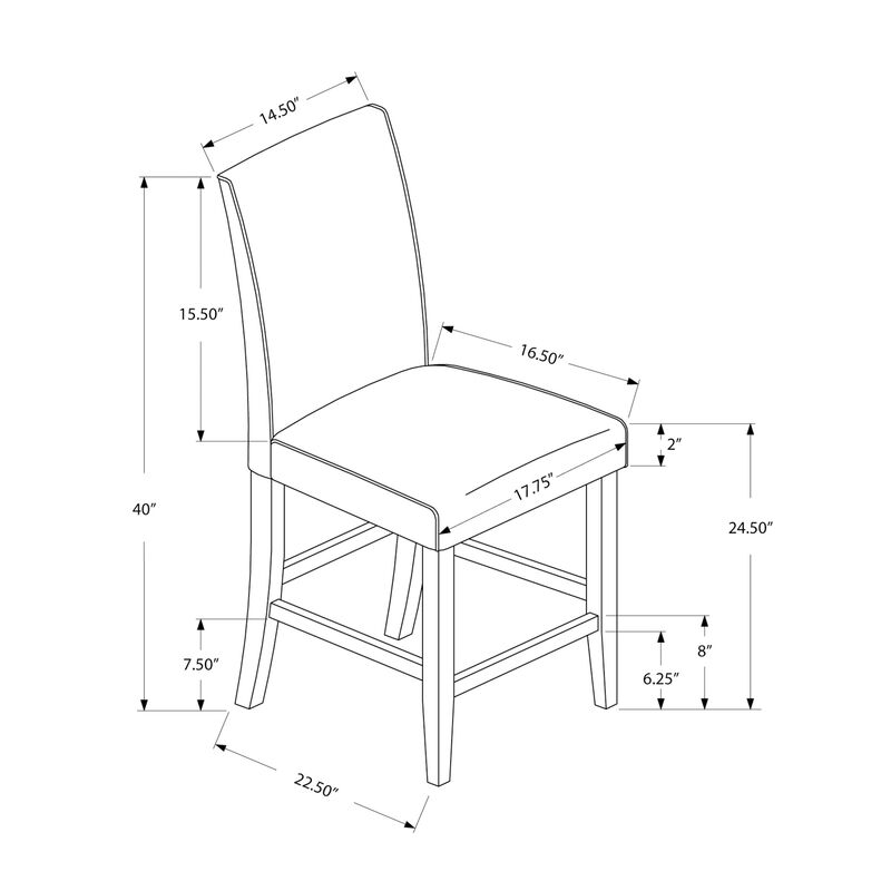 Monarch Specialties I 1902 Dining Chair, Set Of 2, Counter Height, Upholstered, Kitchen, Dining Room, Pu Leather Look, Wood Legs, Grey, Brown, Transitional