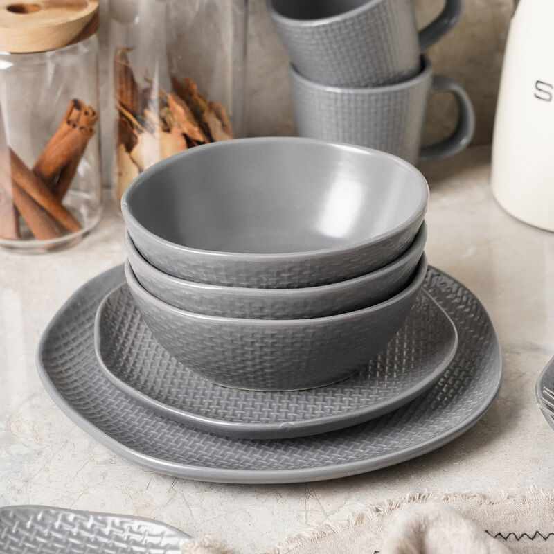 Stone Lain Abigail Stoneware 16 Piece Dinnerware Set, Gray