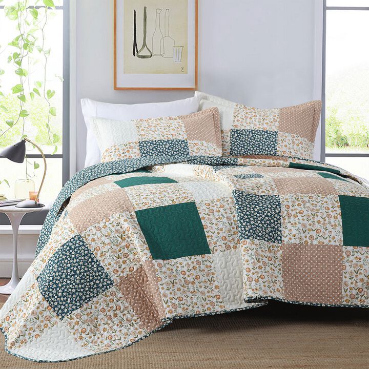 MarCielo 3Pcs Handcrafted Christmas Patchwork Cotton Vintage Style Holiday Bedspread Set PW102