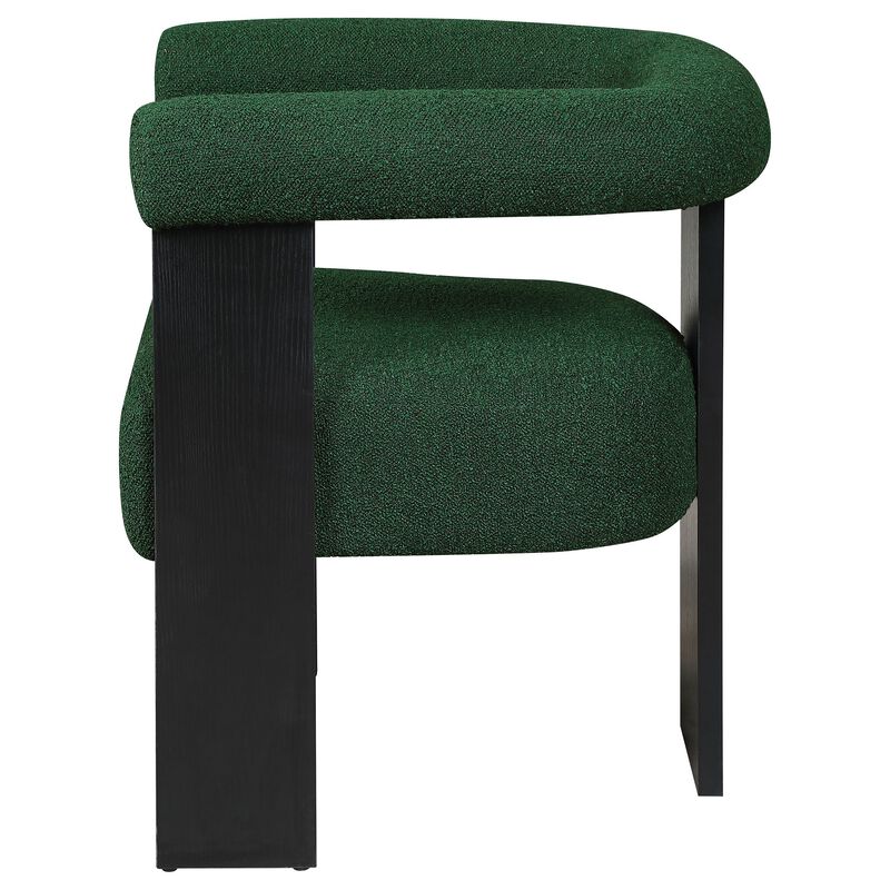 Cara Accent Chair, Curve Back, Green Boucle Fabric with Black Wood Legs - Benzara