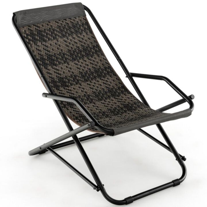 Hivvago Outdoor Patio PE Wicker Rocking Chair with Armrests and Metal Frame