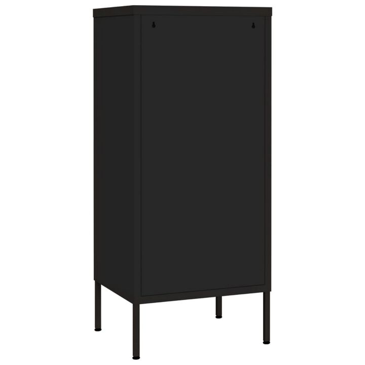 Tall Storage Cabinet, 1 Door, 2 Shelves, Modern Matte Black Steel - Benzara