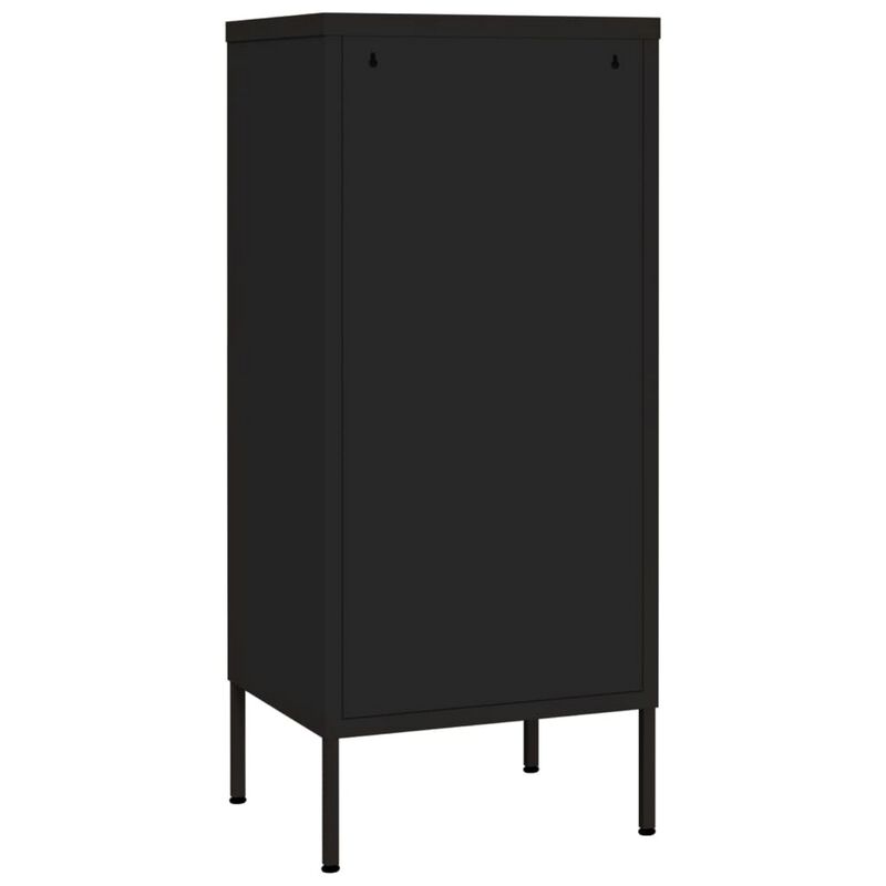 Tall Storage Cabinet, 1 Door, 2 Shelves, Modern Matte Black Steel - Benzara