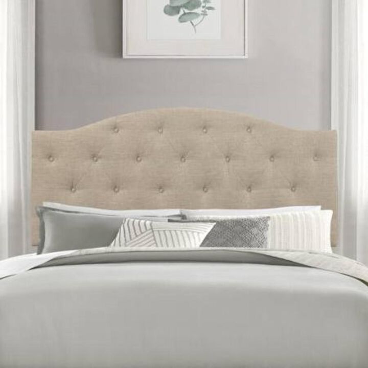 Hivvago Twin Size Beige Fabric Upholstered Button Tufted Adjustable Height Headboard