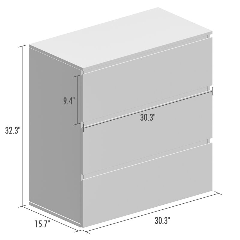 3-Drawer White Wood Chest of Drawers Bedside Table Storage Dresser Freestanding Cabinet 30 in. W x 32 in. H x 16 in. D