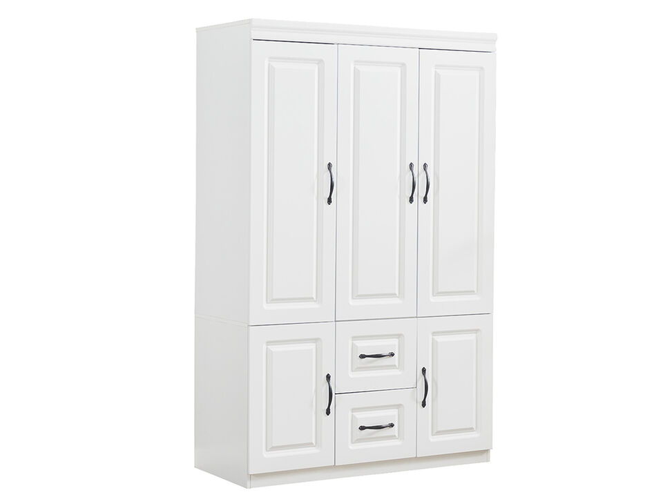 Armoire Wardrobe Closet with 3 Door and 2 Drawers Tall Cabinet for Large Capacity, Closet Wardrobe Cabinet with Hanging Rail and Metal Handle White for Bedroom 47.2" W x 20.5" D x 74" H