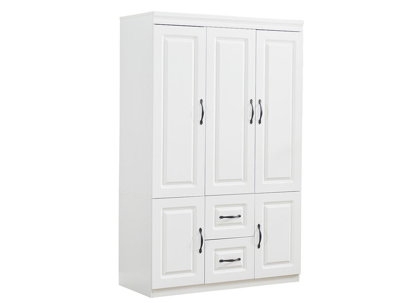 Armoire Wardrobe Closet with 3 Door and 2 Drawers Tall Cabinet for Large Capacity, Closet Wardrobe Cabinet with Hanging Rail and Metal Handle White for Bedroom 47.2" W x 20.5" D x 74" H