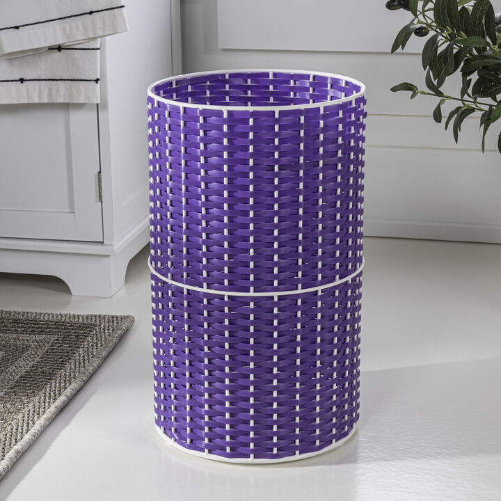 Cecil Modern Faux Wicker Cylinder Waste Basket