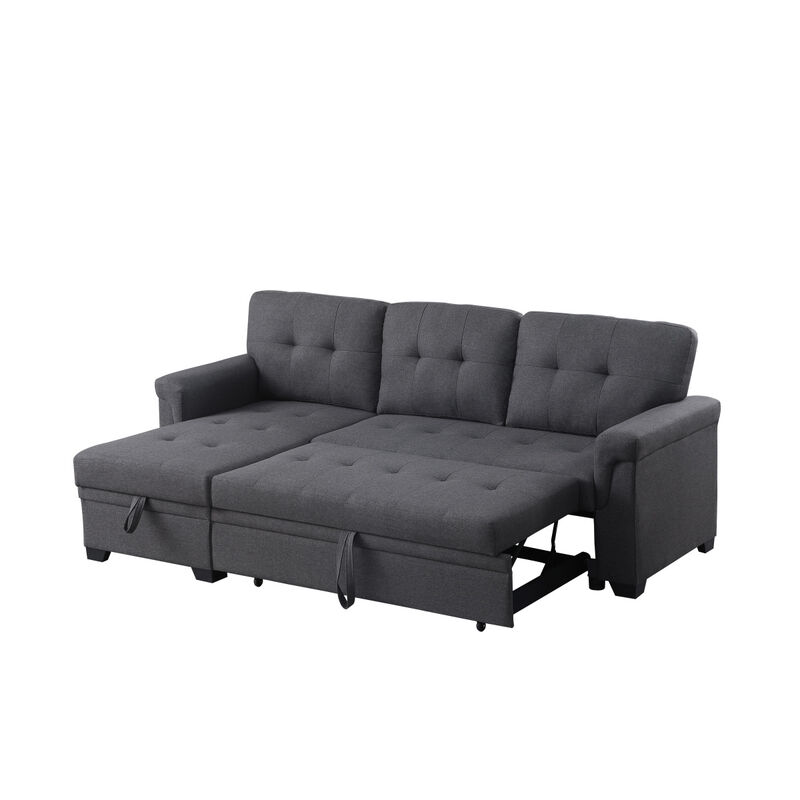 Lucca Dark Gray Linen Reversible Sleeper Sectional Sofa With Storage Chaise