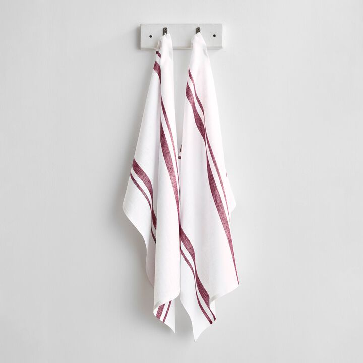 Solino Home 100% Pure Linen Kitchen Towels Set of 2 - 17 x 26 Inch | French Stripe
