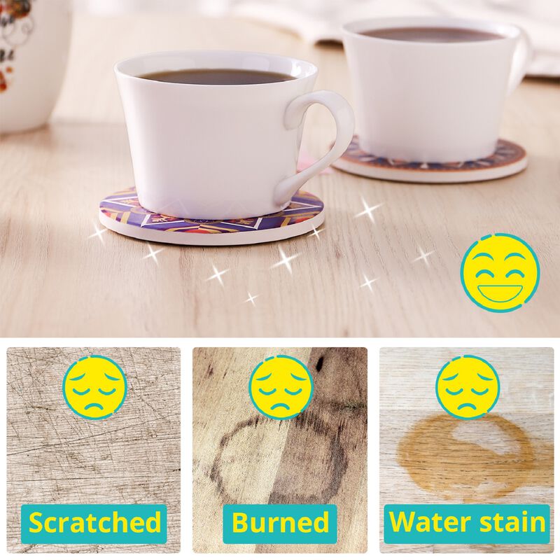 LIFVER 8 Packs Absorbent Drink Coaster Sets, Mandala Style Ceramic Coasters with Holder, 4 Inches Coasters for Drinks with Cork Base
