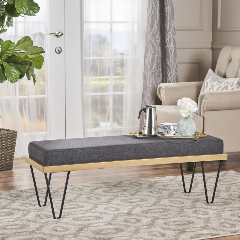 Mid-Century Modern Storage Bench with Hairpin Legs