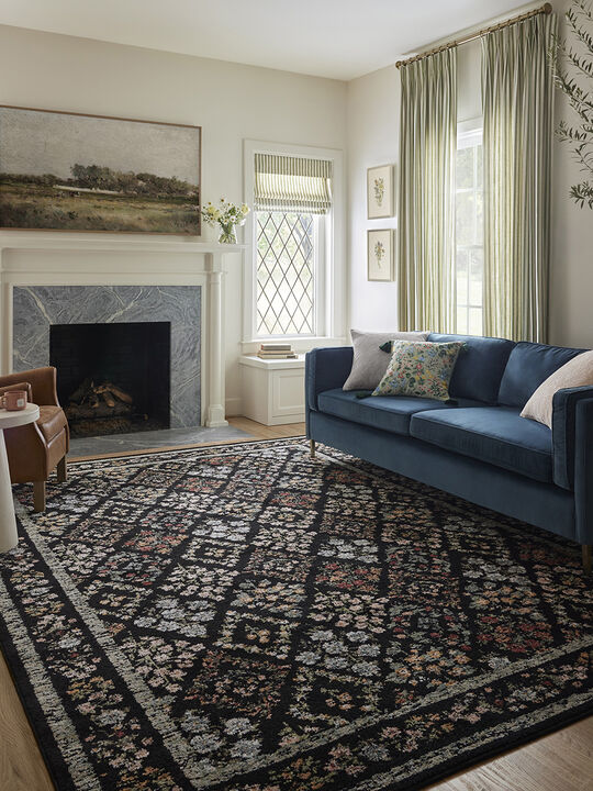 Laurel LAU-04 Black 18" x 18" Sample Rug by Rifle Paper Co.