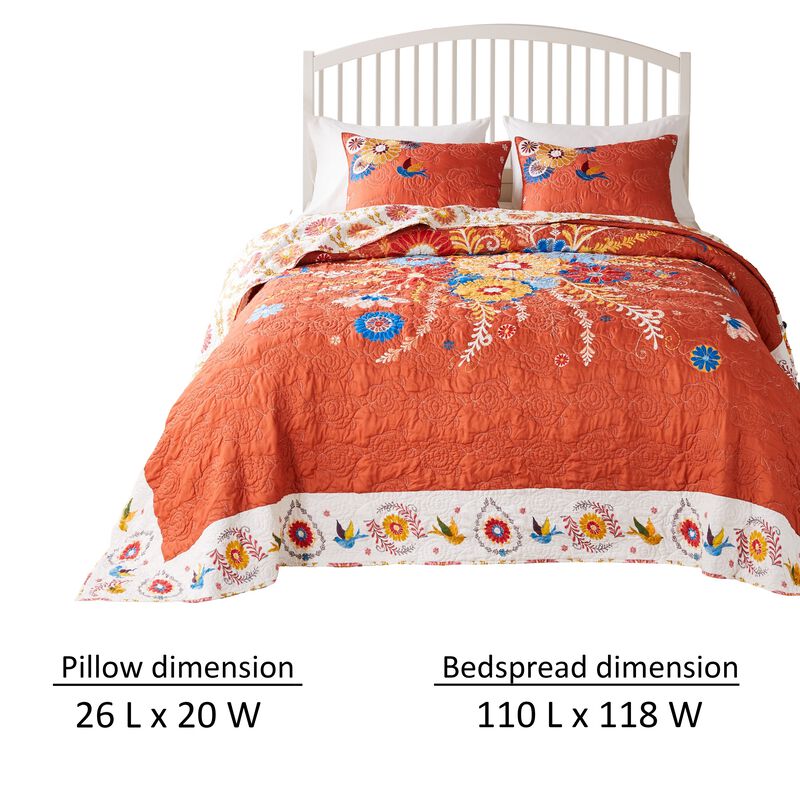 Xan 3pc Queen Bedspread and Pillow Sham Set, Bouquet Print, Multicolor