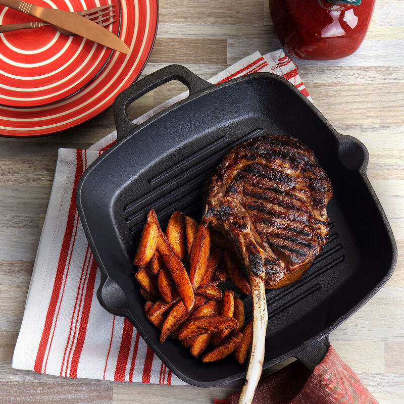Oster Castaway 10 Inch Square Cast Iron Grill Pan with Pouring Spouts