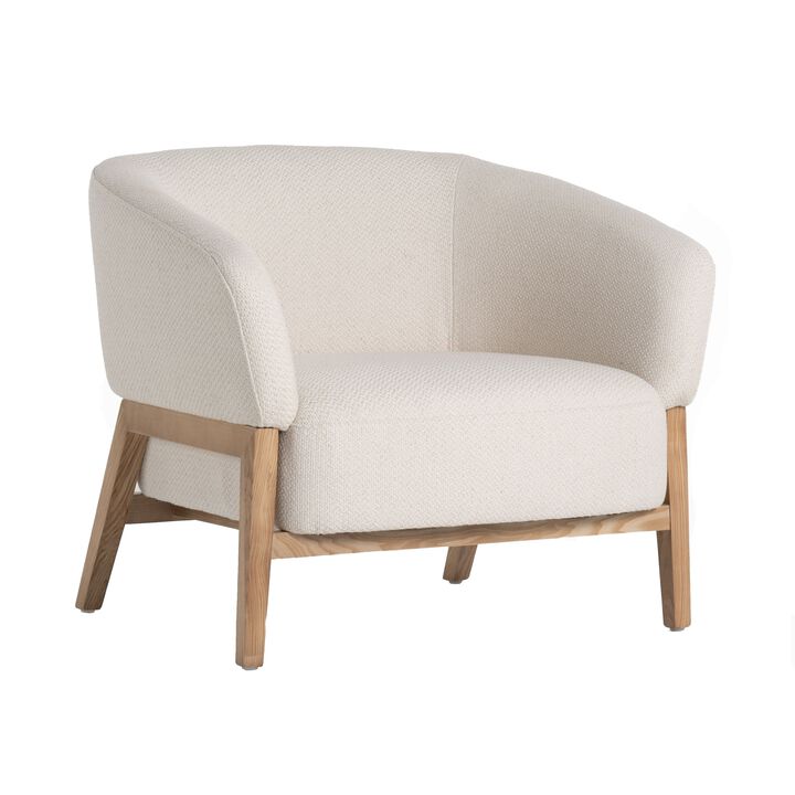Reno Gis 33 Inch Accent Chair, Off White Fabric, Foam, Solid Wood Frame - Benzara