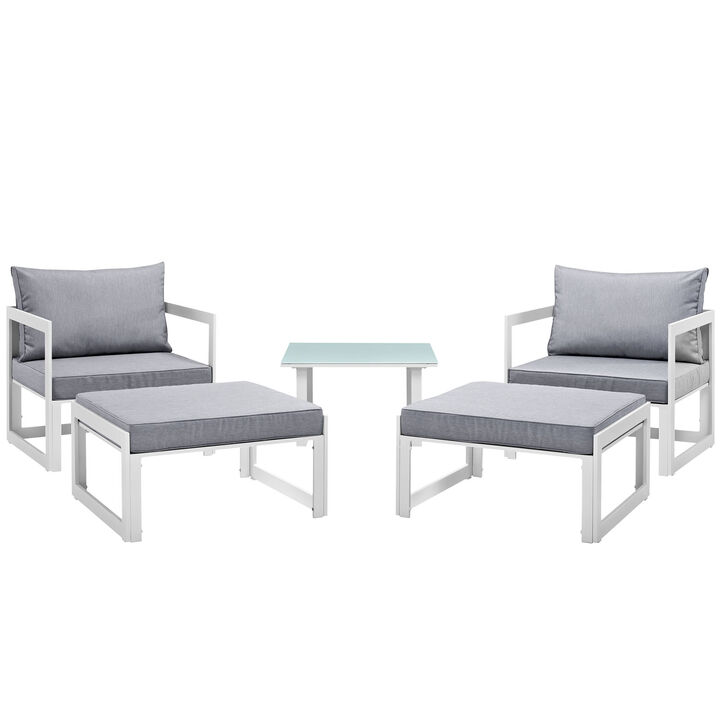 Fortuna 5 Piece Outdoor Patio Sectional Sofa Set , White Gray