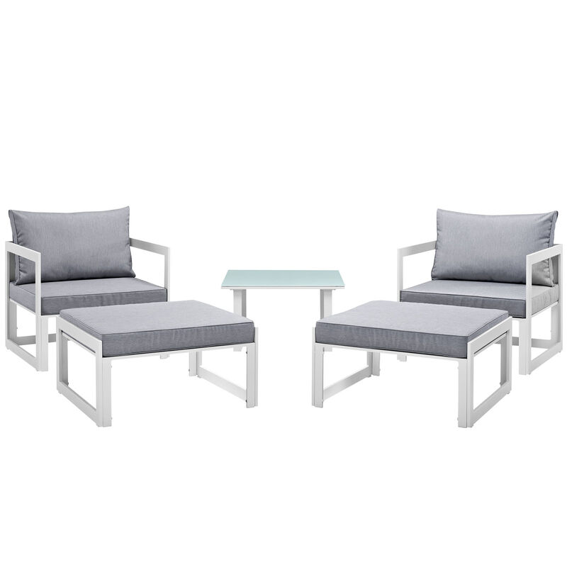 Fortuna 5 Piece Outdoor Patio Sectional Sofa Set , White Gray