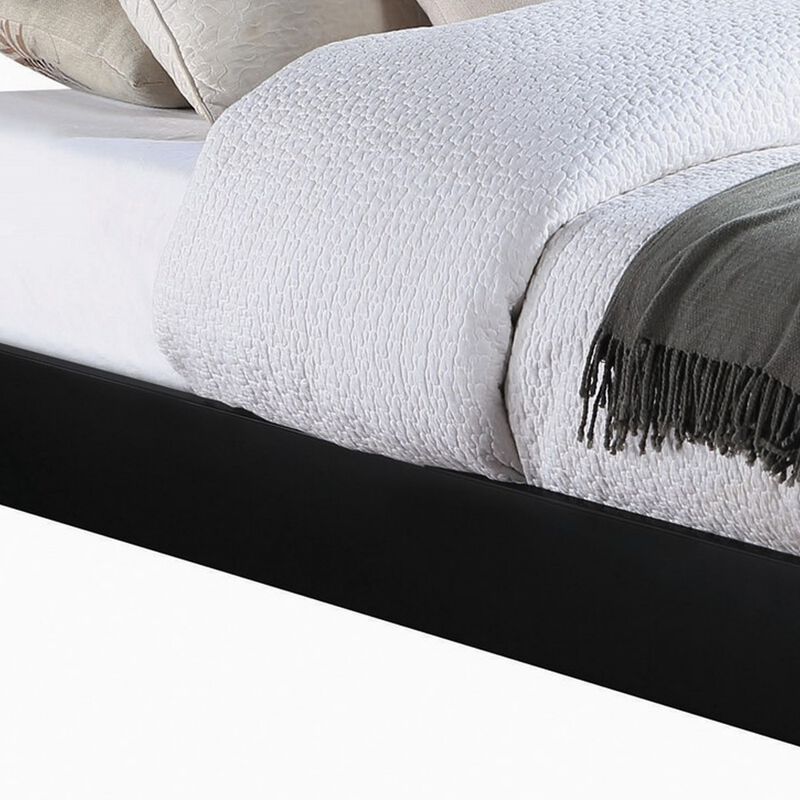 Cavi Queen Platform Bed Frame, Low Profile Tapered Legs, Black Wood - Benzara