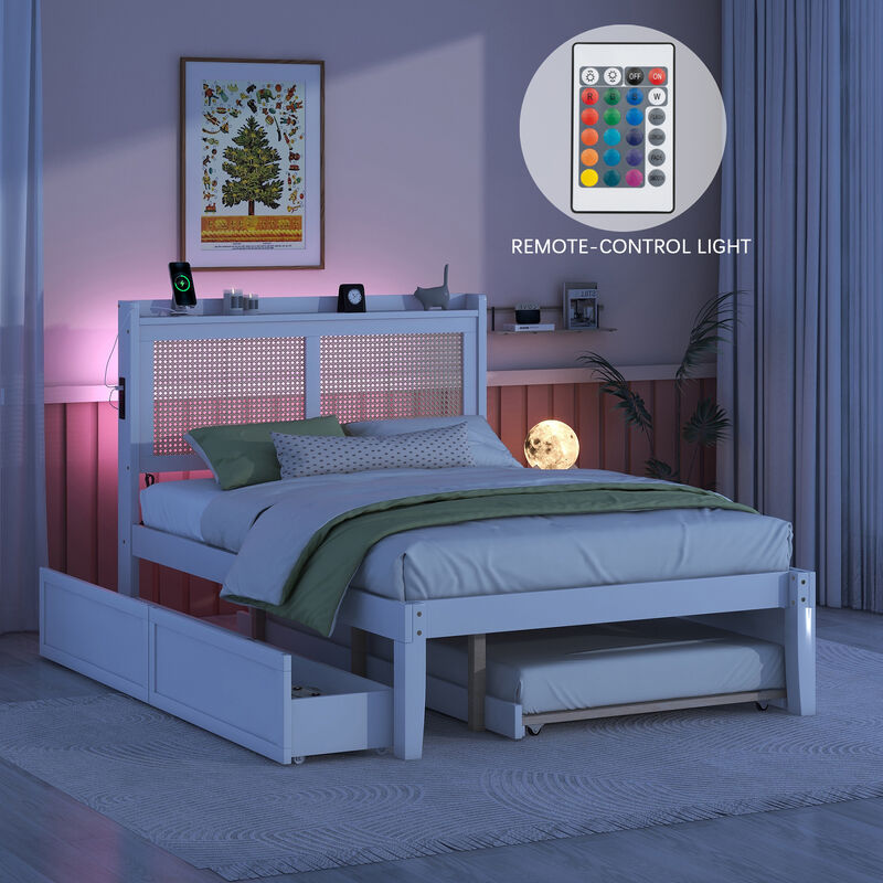 Merax Platform Bed Frame with Rattan Headboard