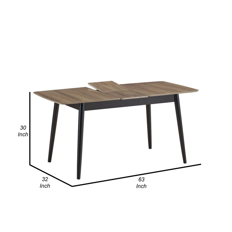 Anae 51-63 Inch Dining Table, Butterfly Leaf, Brown Wood Top, Black Legs - Benzara