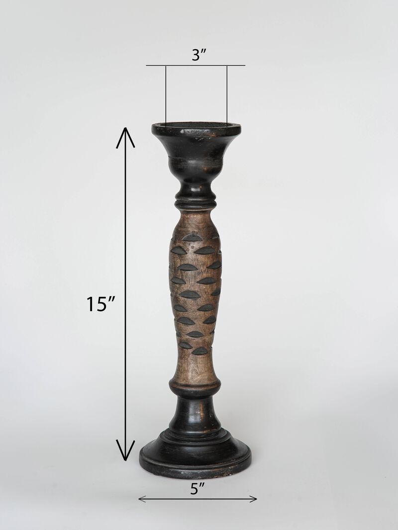 BBH Homes Traditional Dark Polish Eco-friendly Handmade Mango Wood Set Of One 15" Pillar Candle Holder