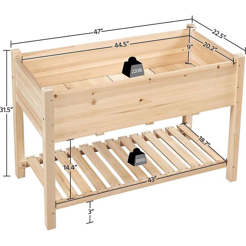 Hivvago Solid Wood 2 Tier Raised Garden Bed Planter Box 4 ft x 2 ft x 32 inch High