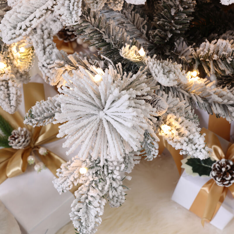 LuxenHome 7.5Ft Pre-Lit Flocked Slender Artificial Pine Christmas Tree