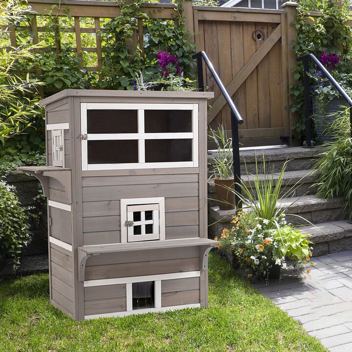 Gray Feline Shelter: 3-Tier Outdoor Cat Condo with Asphalt Roof