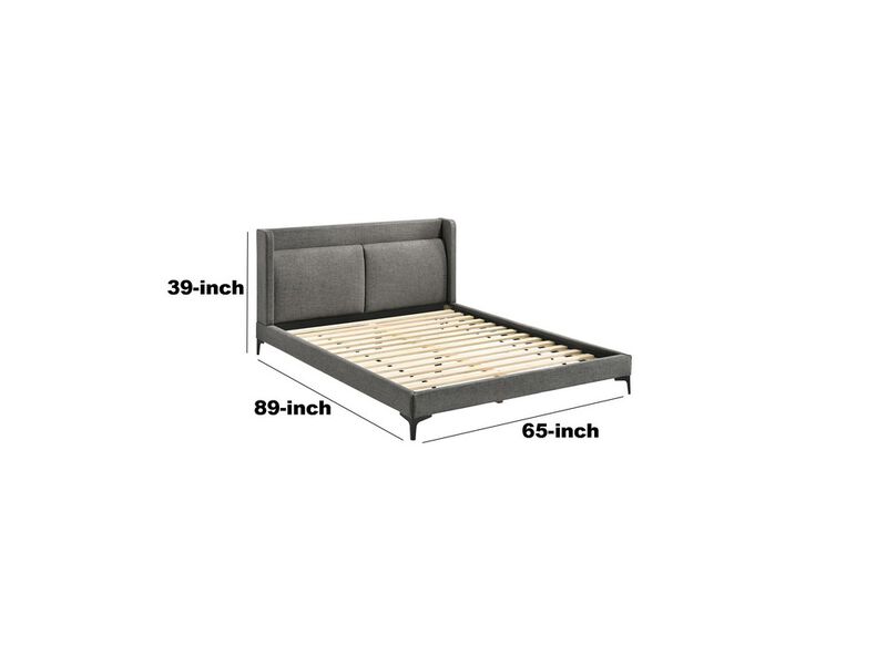 Legend Gray Fabric Queen Platform Bed with Black Metal Legs - Benzara
