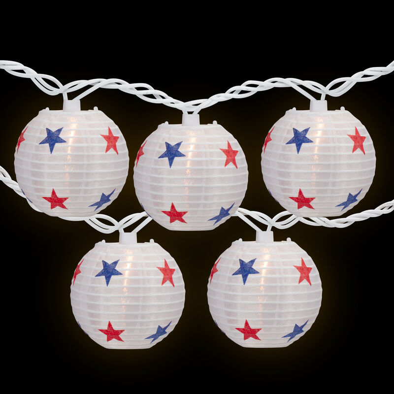 Patriotic Stars Paper Lantern Patio Light Set - 8.5' White Wire - 10ct
