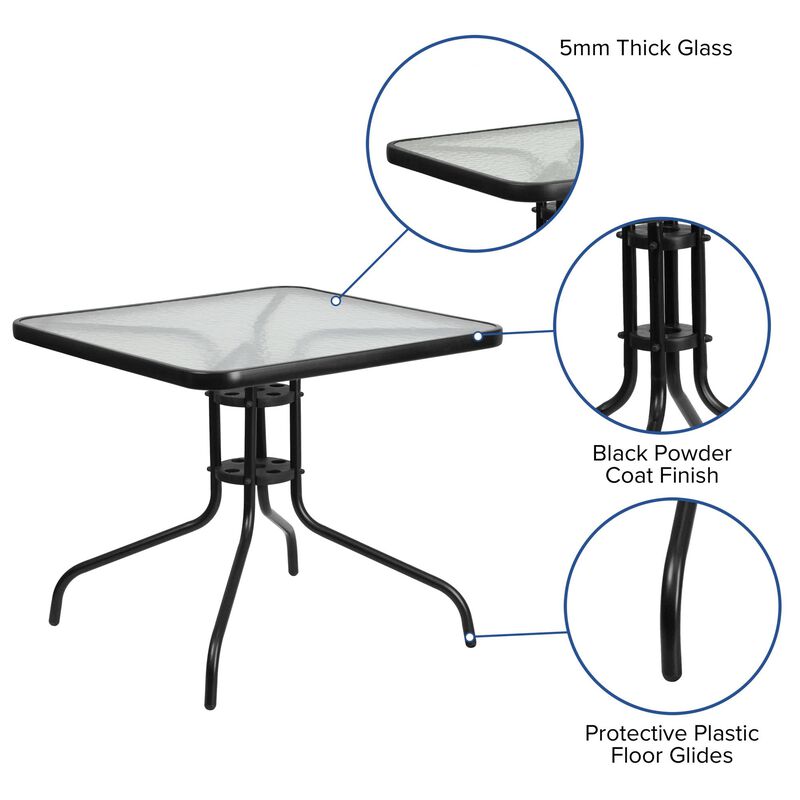 Flash Furniture Brazos 5 Piece Outdoor Patio Dining Set - 4 Black Flex Comfort Stack Chairs - 31.5" Square Tempered Glass Patio Table